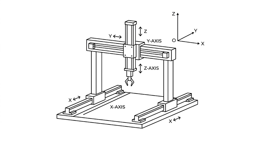 Cartesian gantry robot with straight rail movement